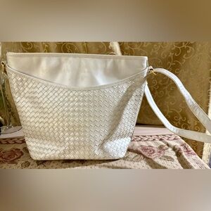 Vintage NWOT Ganson Leather Cream Woven Snap Crossbody Handbag Boho Flaw